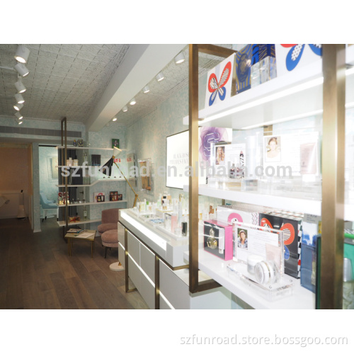Painted MDF display cases wooden desks/tables for cosmetics chain store display